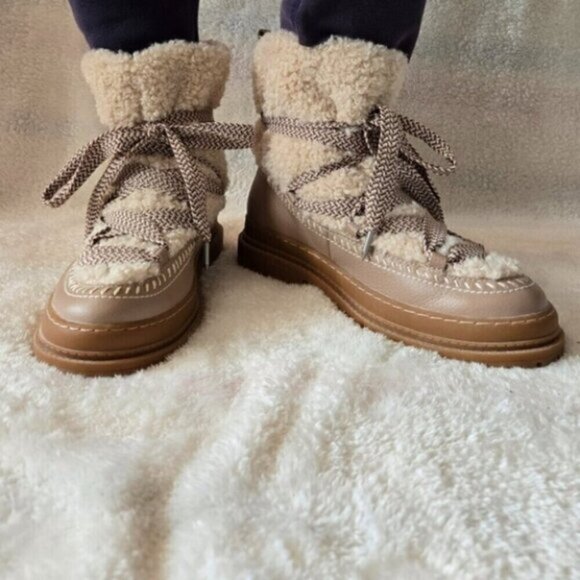 Women's Splendid Tan Shearling Lace-Up Boots - Picture 1 of 5